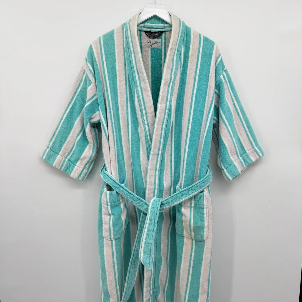 Vintage Terry Cloth Mens Robe One Size Pockets Belted Smoking Jacket Old Money